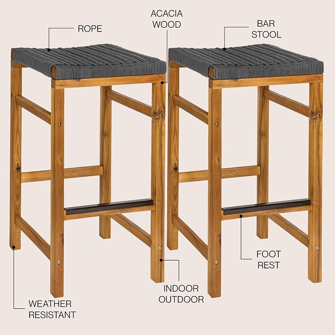 JONATHAN Y BSL1201B-SET2 Armand 30" Modern Coastal Backless Acacia Wood Outdoor - Image 4