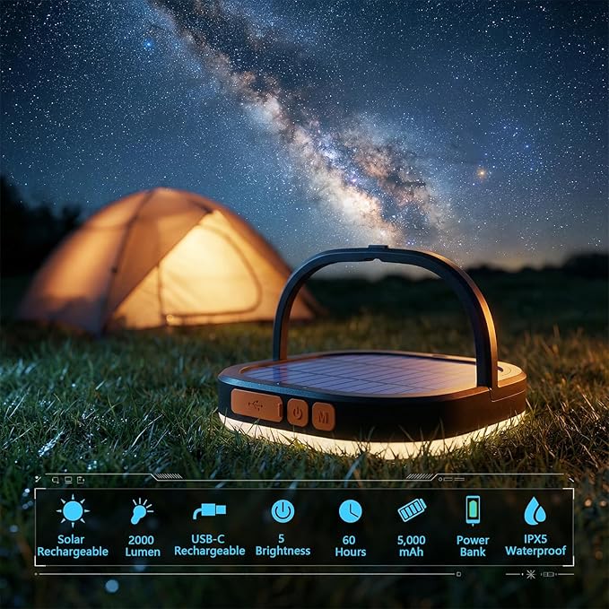 LED Camping Lantern, 5000mAh Rechargeable Light 2000 Lumens 5 Light Modes - Image 2