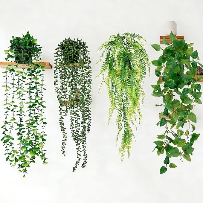 4 Pack Artificial Plants Wall Hanging Fake Plants Indoor by LumBelle