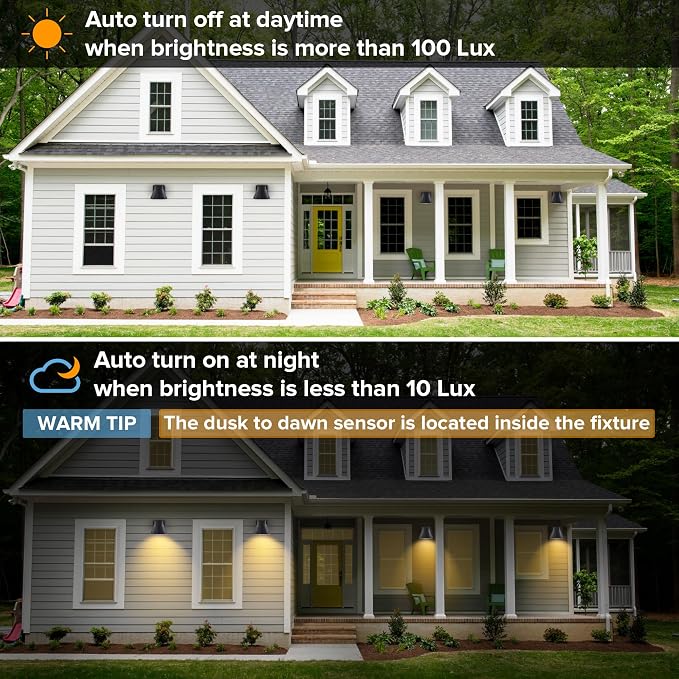 UME 2 Pack LED Outdoor Wall Light Fixtures, Dusk to Dawn Outdoor Wall Lantern - Image 3