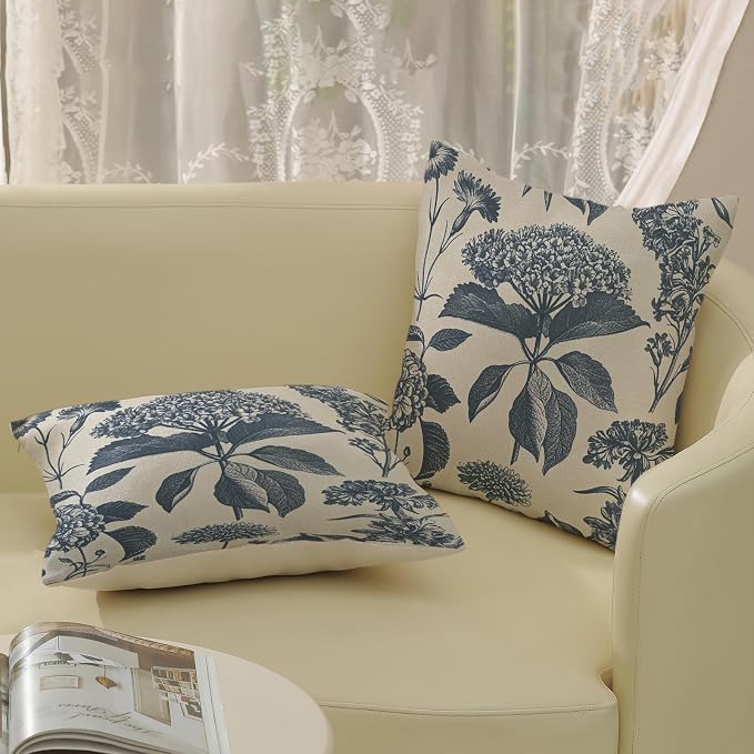 Navy Blue Pillow Covers 16x16 Inch 2 Pcs Boho Vintage Floral Decor Throw - Image 4