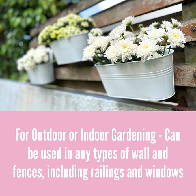 LaLaGreen Planter Boxes Outdoor White Metal Iron Hanging Flower Pots Deck - Image 6