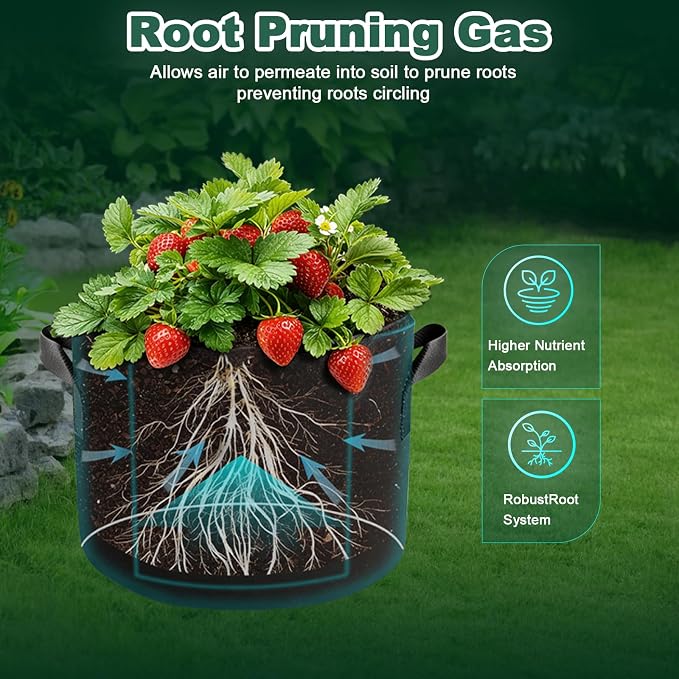 5 Pack 5 Gallon Grow Bags, Thickened Aeration Nonwoven Fabric Plant Pots - Image 6
