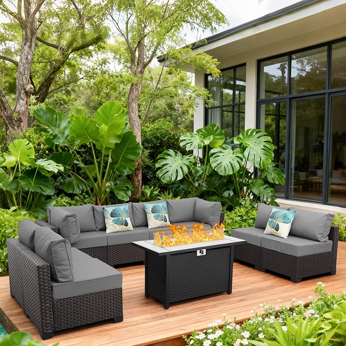 9 Pieces Wicker Patio Furniture Set Outdoor PE Rattan Sectional Conversation by Lvidenoutdoor