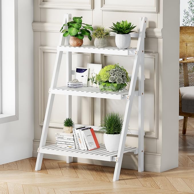 Bamboo Bookshelf 3-Tier Ladder Shelf, 39.4” Freestanding Open Bookcase Book by OAKVIVOElegantLifestyle