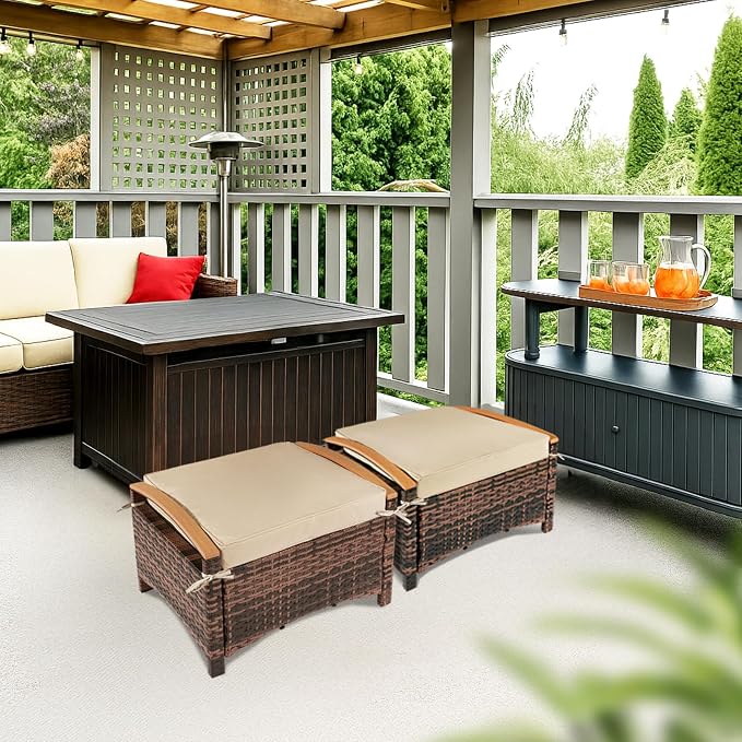 VINGLI Wicker Outdoor Ottoman Set of 2, All Weather PE Rattan Footstool - Image 2