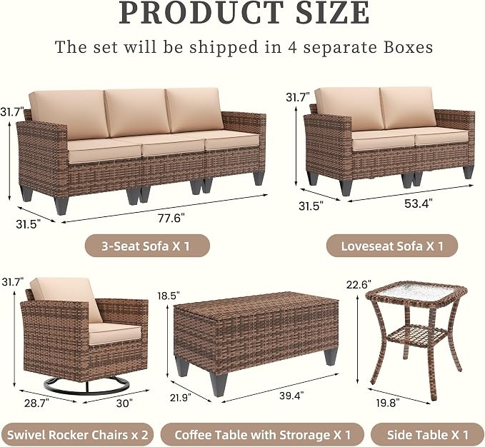 UDPATIO Patio Furniture Set, 6 Pieces Outdoor Furniture Sets - Image 3