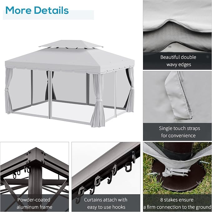 Outsunny 10' x 13' Patio Gazebo, Outdoor Gazebo Canopy Shelter - Image 4
