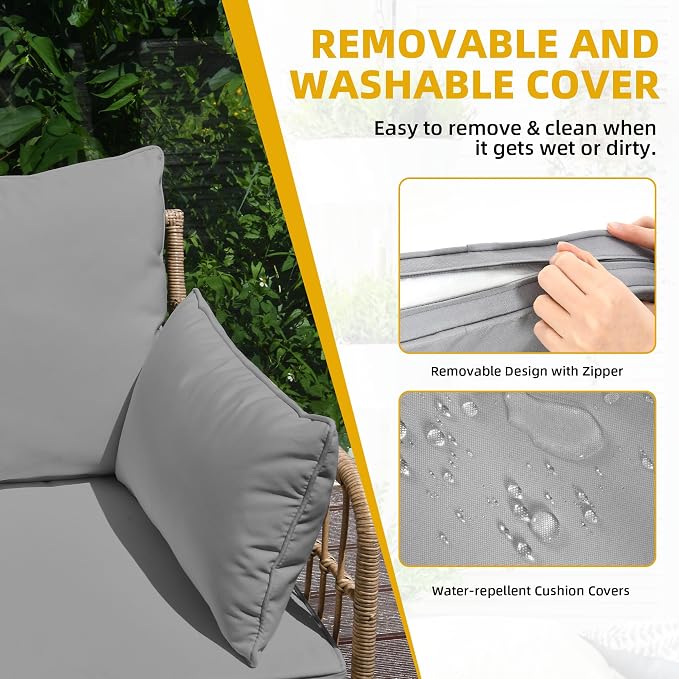 DWVO 4-Piece Outdoor Sectional Sofa Set, All-Weather Wicker L-Shaped 5-Seater - Image 4