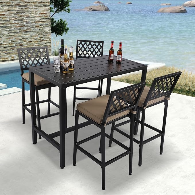5-Piece Outdoor Patio Bar Set, Bar Height Patio Dining Set, Weather-Resistant - Image 6