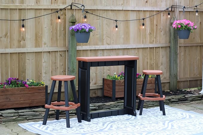 Single Bar Set Includes 2 Barstools Redwood Top & Black Base Ideal - Image 3