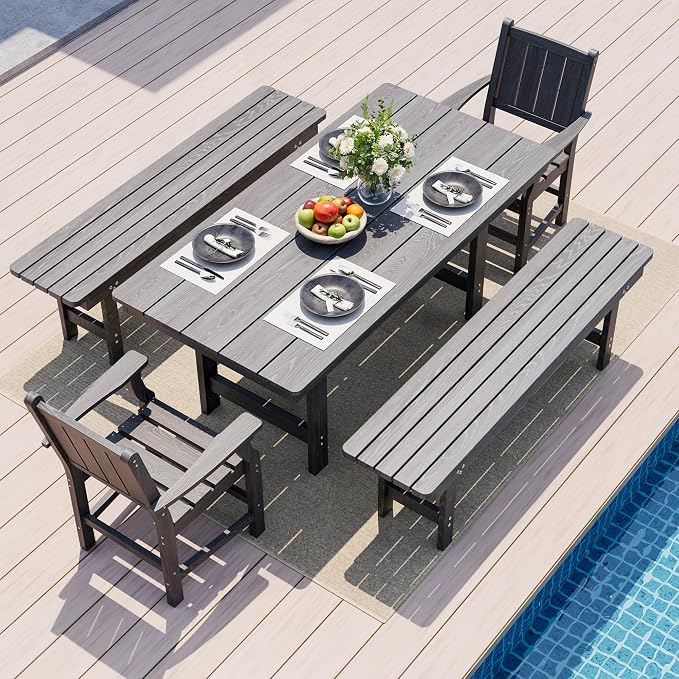 Pamapic 5 PCS Outdoor Dining Set, Spacious HDPE Outdoor Table and Chairs by Pamapic
