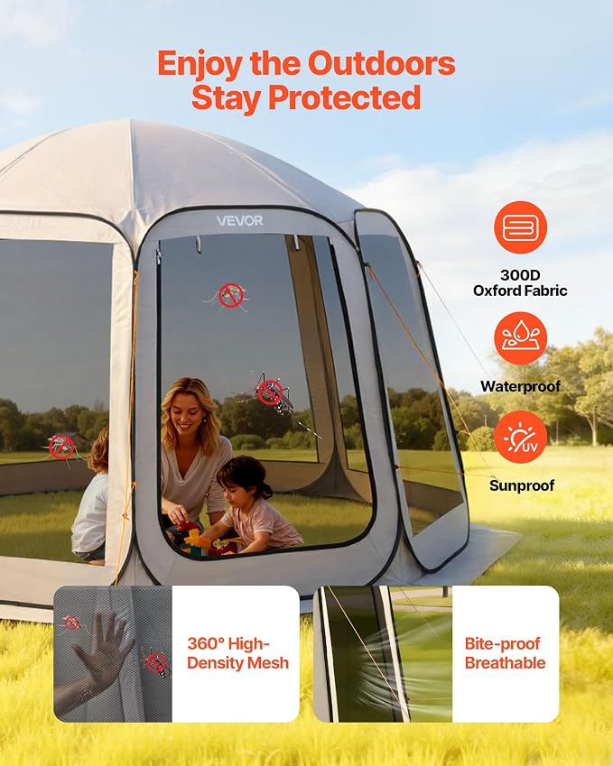 VEVOR 12 x 11 ft Pop up Screen House Tent, 10-12 Person Screen Gazebo w/Carry - Image 6