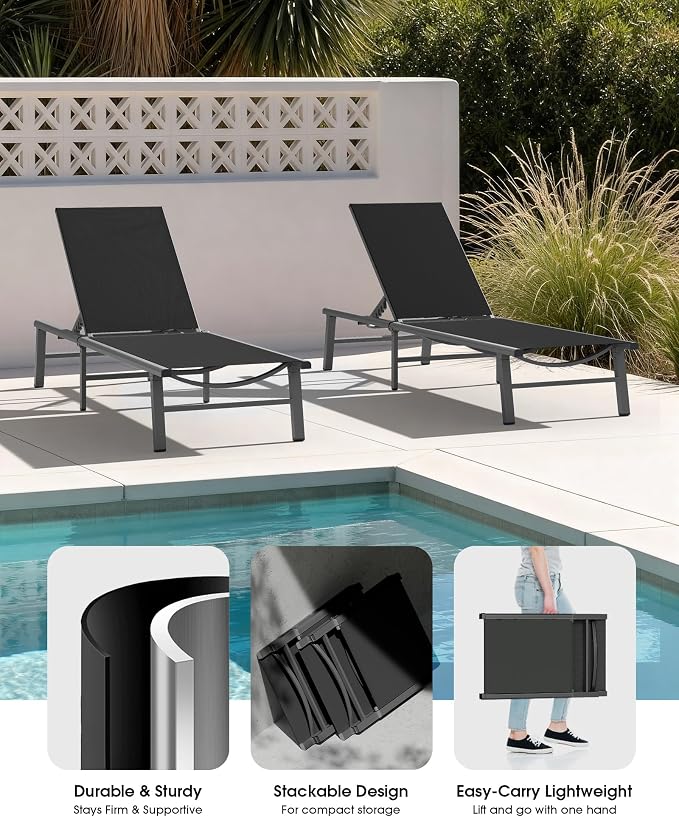 Ciokea Foldable Outdoor Lounge Chair, No Assembly Patio Chaise Lounge Outdoor - Image 5