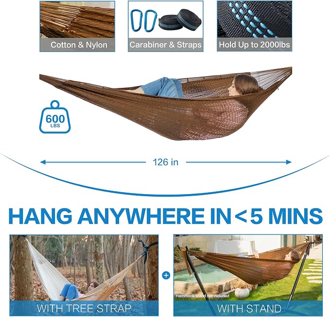 PNAEUT Handwoven Mayan Hammock, Thick Soft Rope Double Hammock - Image 6