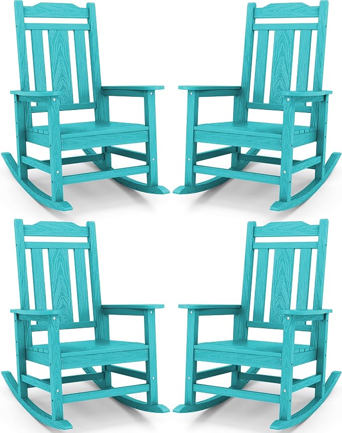 SERWALL Oversized Rocking Chair Set of 4 Outdoor, HDPE Outdoor Rocking Chair by SERWALL