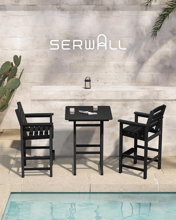 SERWALL Tall Adirondack Chairs Set of 2, Weather Resistance Outdoor Bar Stools - Image 2