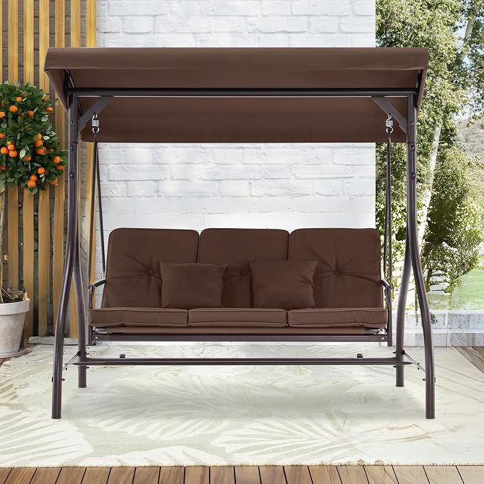 MCombo 3-Seat Outdoor Patio Swing Chair, 2-in-1 Convertible Porch Swing Glider - Image 4