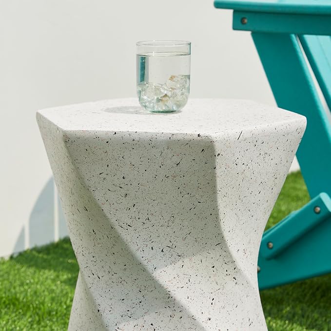 Glitzhome Outdoor Side Table, 17.75" H Decorative Garden Stool MGO Twist Faux - Image 8