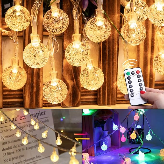 Minetom Globe String Lights Plug in - 33 ft 100 LED USB Crystal Globe Fairy by Minetom