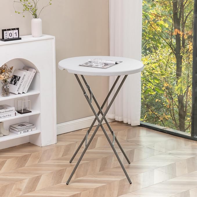 BTExpert 32" Round 43" Bar Height White Granite Plastic Folding Table Portable - Image 9