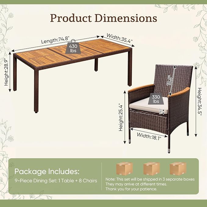 Greesum 9 Pieces Outdoor Patio Dining Set, Conversation Sets - Image 6