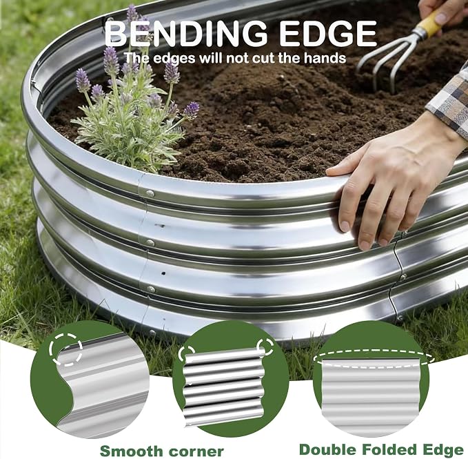 4x2x1ft-2pcs-Oval Raised Garden Bed Kit, Galvanized Planter Garden Boxes Outdoor - Image 4