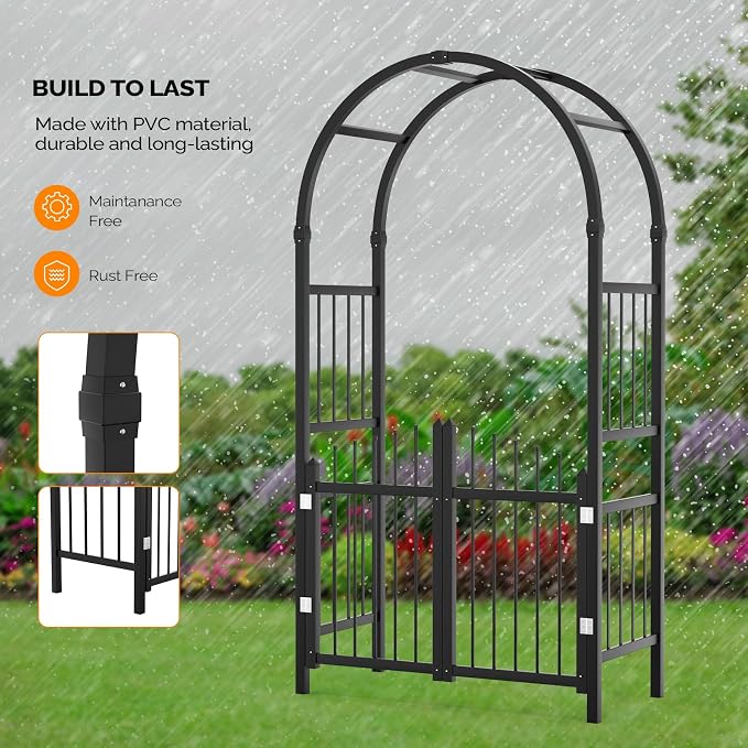 VINGLI Garden Arbor with Gate, PVC Frame Trellis Garden Arch - Image 5