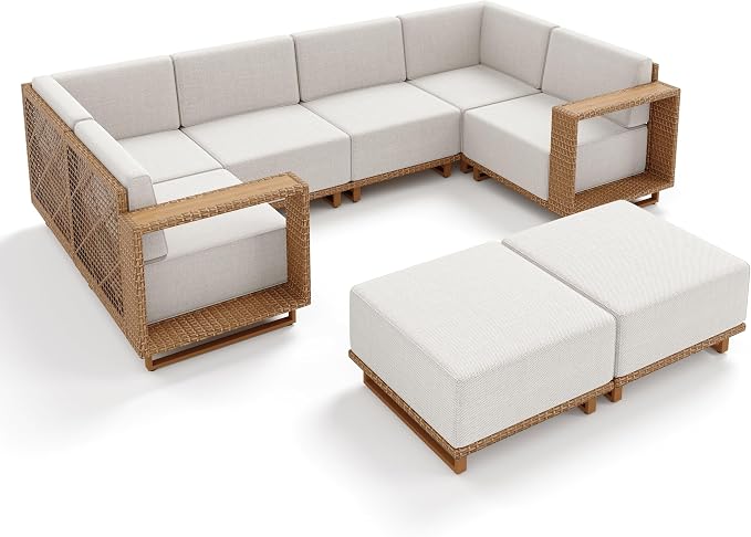 8 Pieces Patio Furniture Set, Outdoor Rattan Wicker Sectional Sofa - Image 9