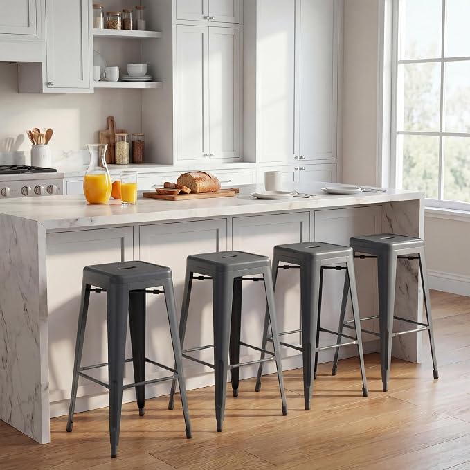 Shahoo 30 Inches Metal Bar Stools Counter Height Stackable Backless Stools - Image 2