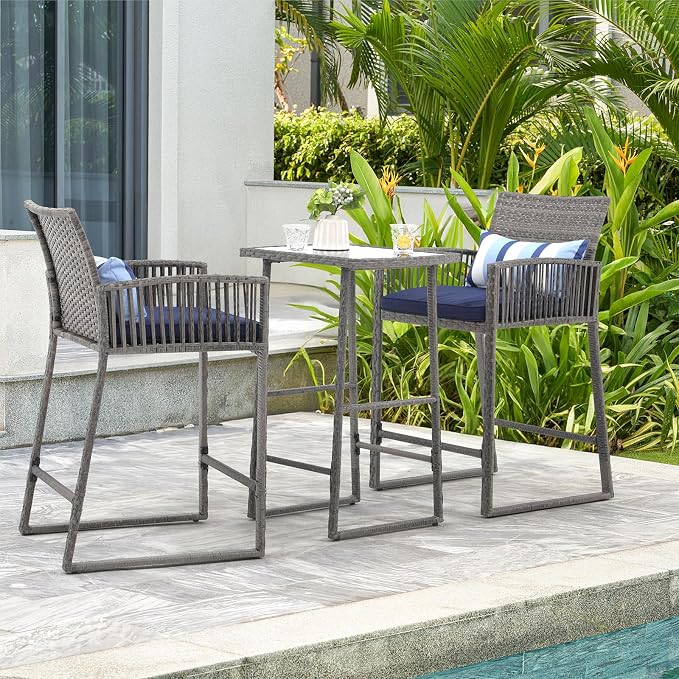 SUNSITT 3-Piece Outdoor Wicker Bar Height Table Set, 2 Bar Stools and 1 Pub - Image 6