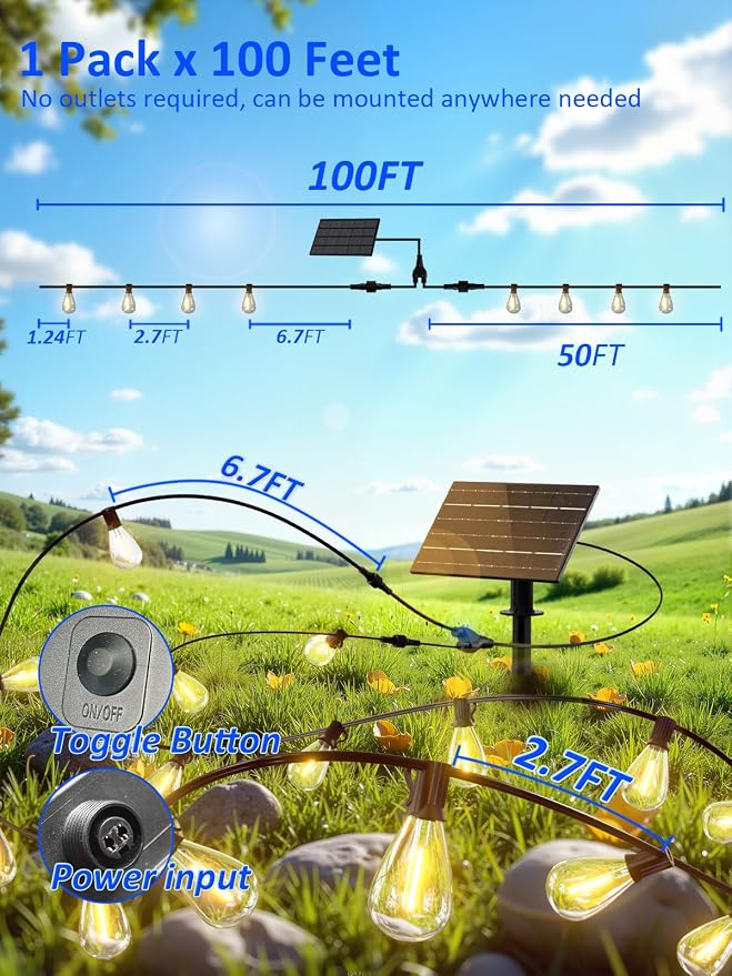 luckystyle 100FT Solar String Lights Outdoor Waterproof - Image 5
