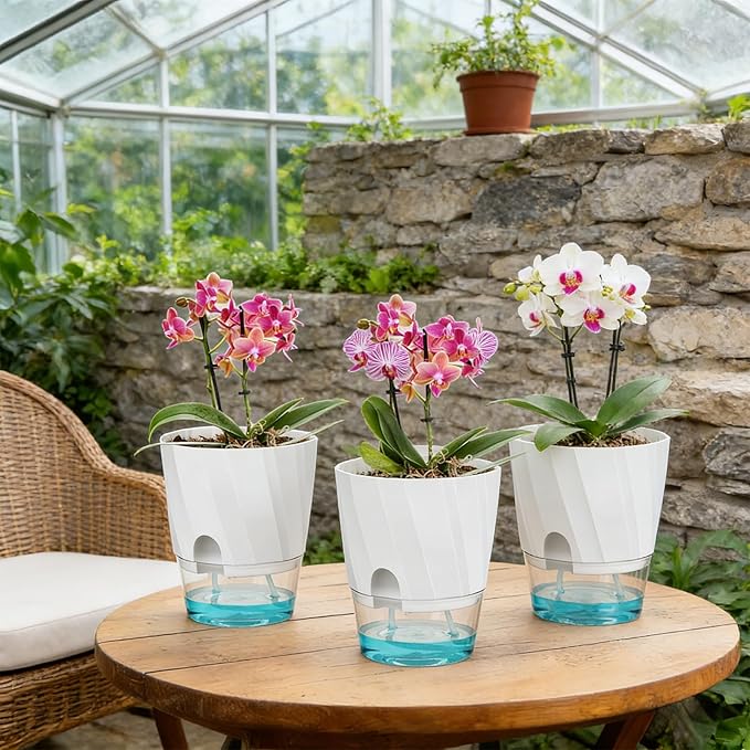 KIMCHOMERSE Self Watering Plant Pots, 6 Inch Plant Pots White, 3 Pack Flowers - Image 8