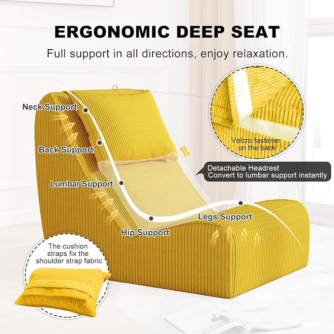 Giant Bean Bag Chair for Adults, Corduroy Chaise Lounge - Image 3