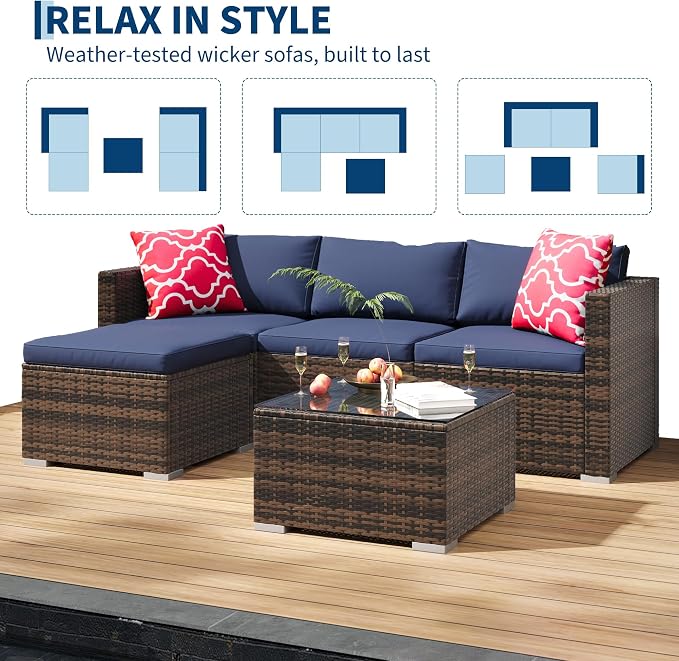 GAOMON 5-Piece All-Weather Patio Furniture Set, Convertible Outdoor Sectional - Image 7