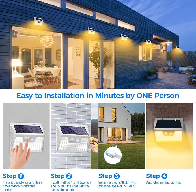 Peasur Solar Lights Outdoor Motion Sensor Waterproof, 3 Modes Security Wall - Image 8