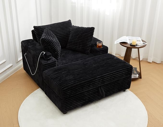 LIKIMIO 54''Oversized Chaise Lounge Chair Indoor, Firm Solid Wood Frame by LIKIMIO
