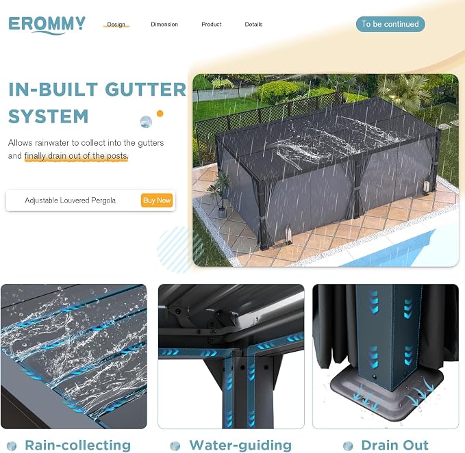 EROMMY Louvered Pergola 12' x 24' Outdoor Hard Top Pergola - Image 4