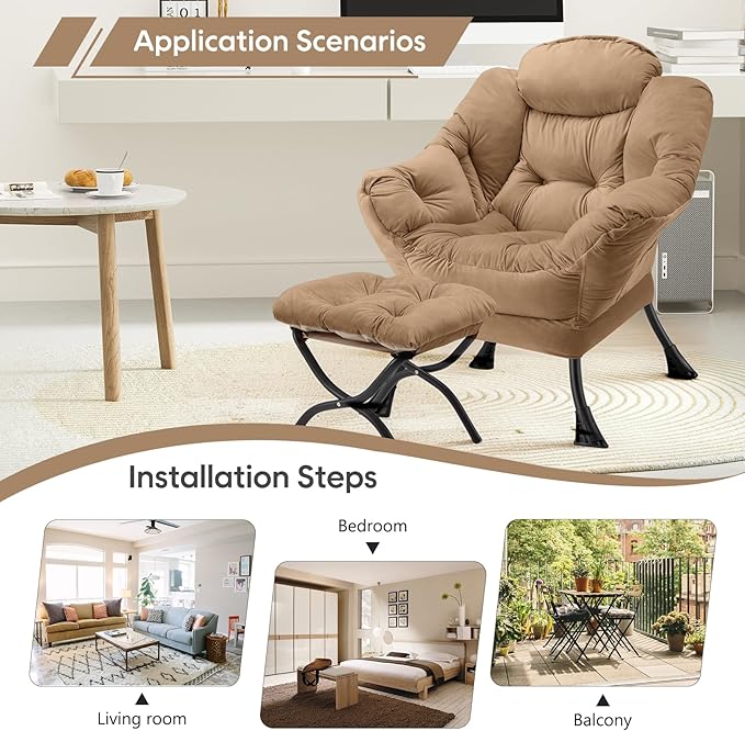 Lazy Chair with Folding Ottoman Modern Large Accent Chair, Contemporary Lounge - Image 7