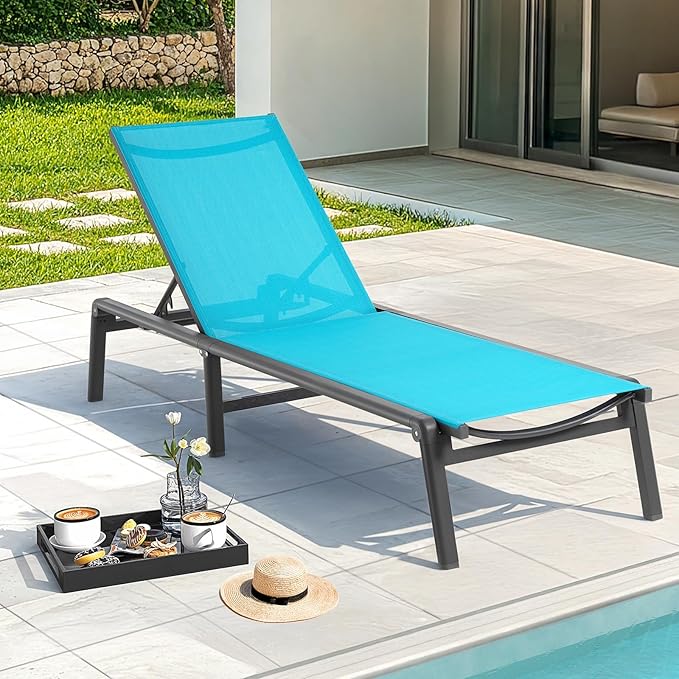 Aluminum Chaise Lounge Chair Outdoor, Foldable & Assembly Free Outdoor Lounge by ONBRILL
