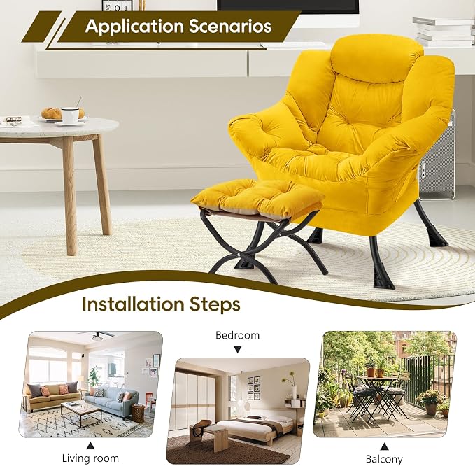 Lazy Chair with Folding Ottoman Modern Large Accent Chair, Contemporary Lounge - Image 5