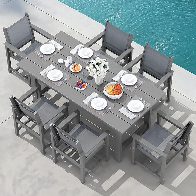 SERWALL Patio Dining Sets for 6, Outdoor HDPE Dining Set by SERWALL
