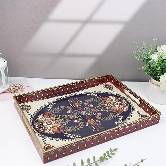 Spsyrine Plastic Serving Tray for Ottoman, Coffee Table, Rectangle Decorative - Image 4