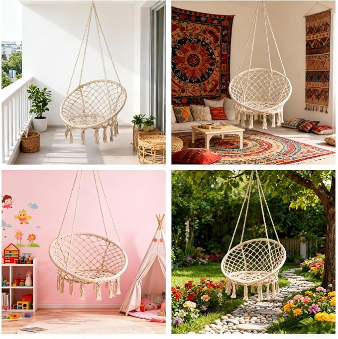 Goutime Hammock Chair, Macrame Hanging Swing Chairs - Image 6
