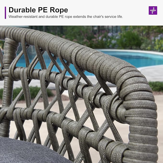PURPLE LEAF Outdoor Rattan 29" Bar Stools Set of 2, Modern Boho Aluminum Patio - Image 5