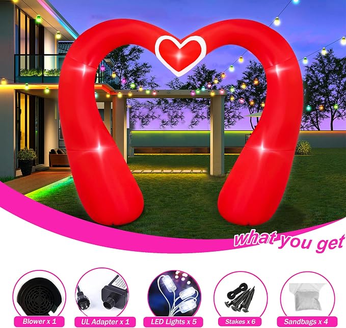 SEASONBLOW 10 FT Valentine's Day Inflatable Archway Decorations, LED Light Up - Image 5