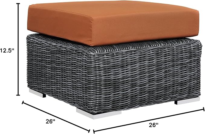 Modway Summon Wicker Rattan Outdoor Patio Sunbrella Square Ottoman in Canvas - Image 3