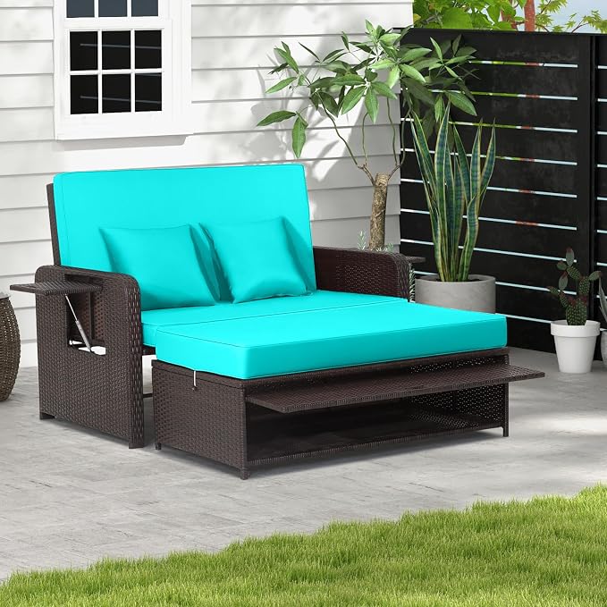 LDAILY Moccha Outdoor Daybed, Wicker Loveseat Sofa Set by LDAILY