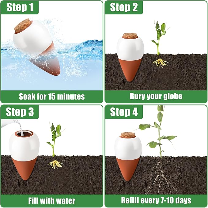 Terracotta Watering Spikes, 4 Pack Ollas Self Watering Globes, Slow Release - Image 7