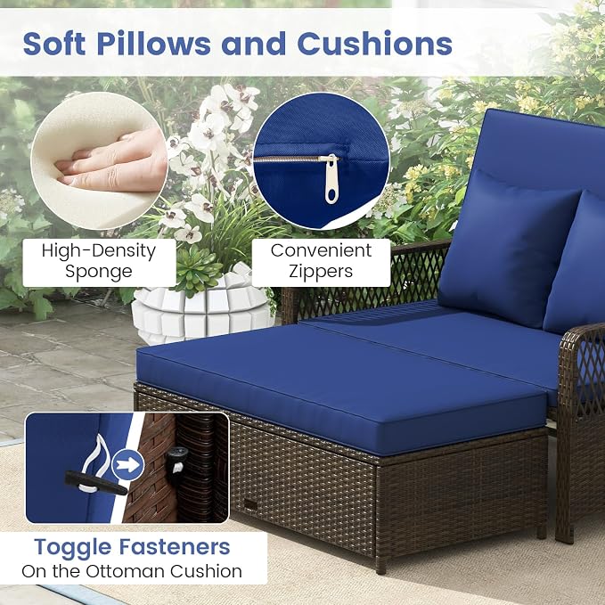 Moccha Outdoor Daybed, Rattan Loveseat Sofa - Image 5
